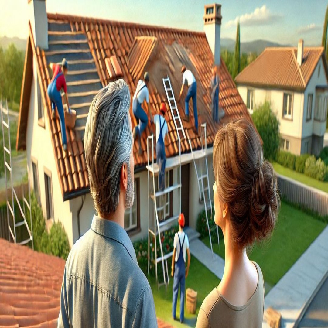 couple qui regarde leur toiture realiser